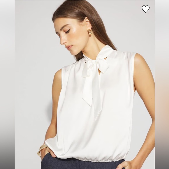 White House Black Market Ivory Tie-Neck Blouse - Picture 2 of 4